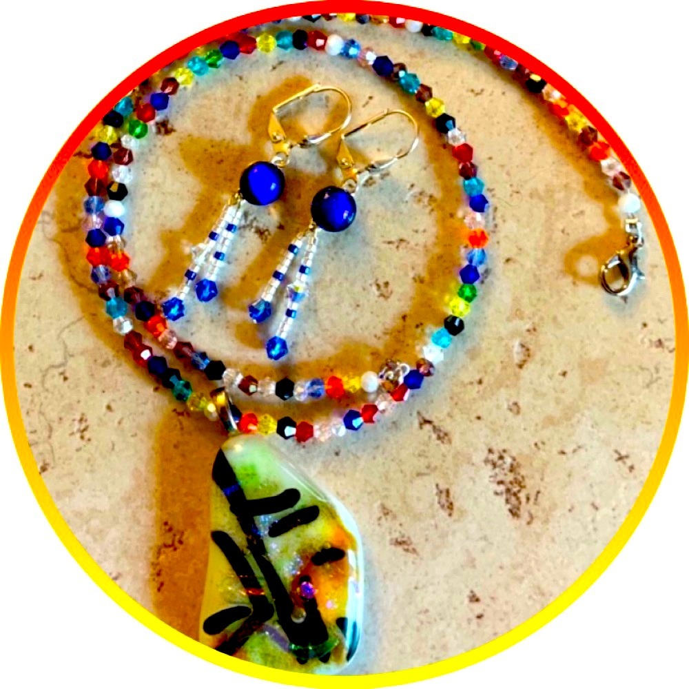 Swarovski & Dichroic Necklace/Earrings